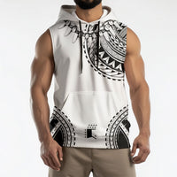 Polynesian Chief Inspired Costume Sleeveless Hoodie Tribal Pattern With Tooth Necklace White