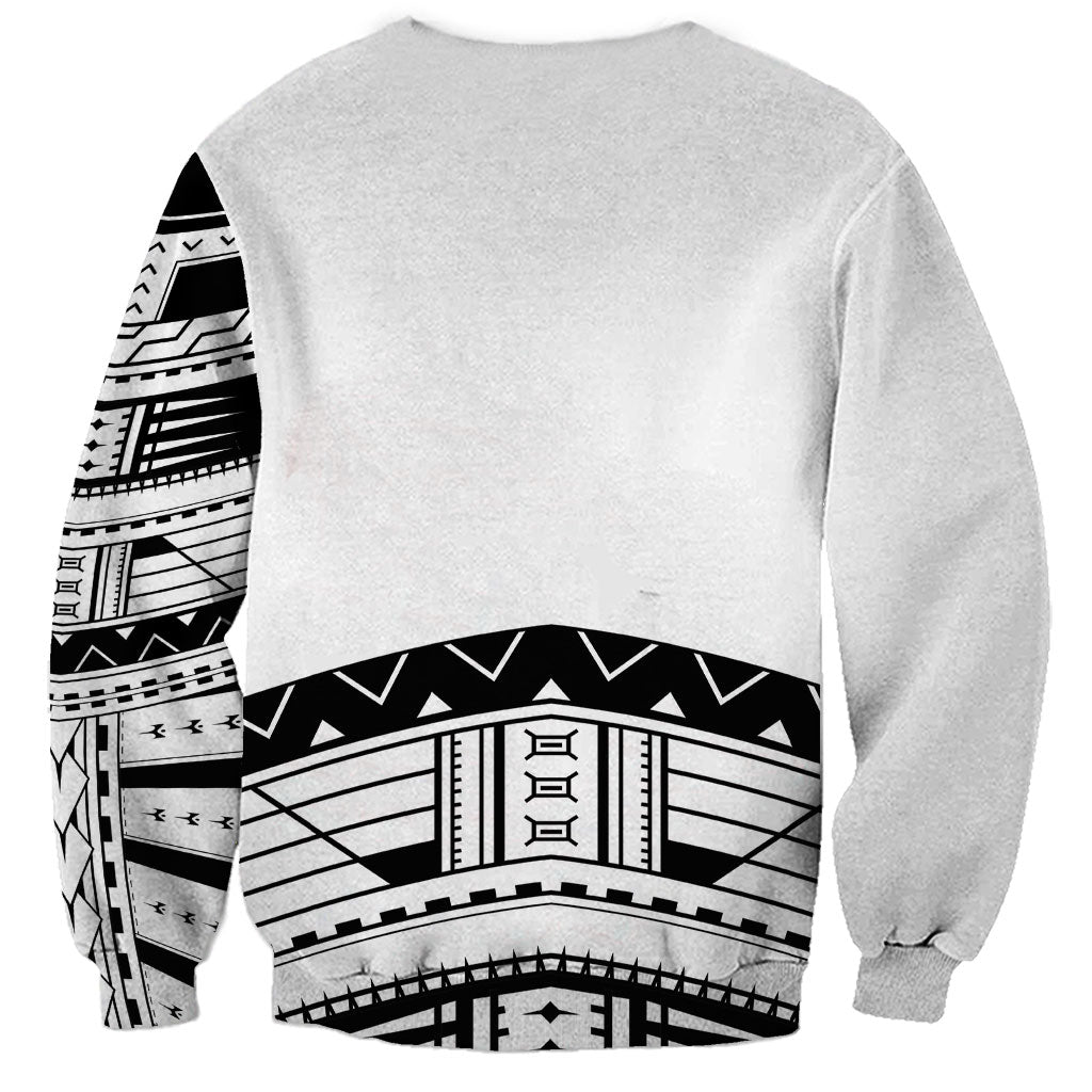 Polynesian Chief Inspired Costume Sweatshirt Tribal Pattern With Tooth Necklace White