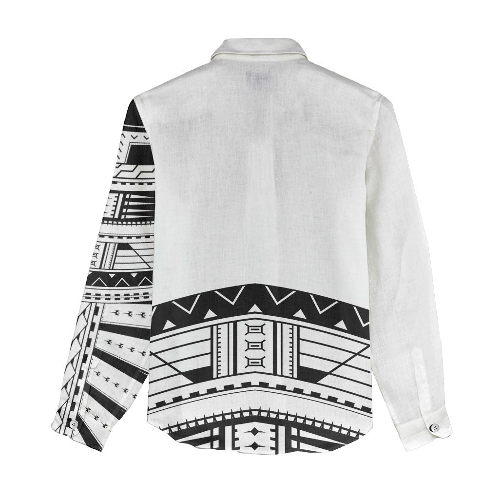 Polynesian Chief Inspired Costume Women Casual Shirt Tribal Pattern With Tooth Necklace White