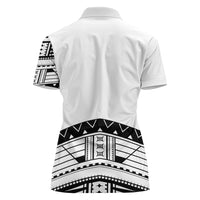 Polynesian Chief Inspired Costume Women Polo Shirt Tribal Pattern With Tooth Necklace White