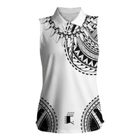 Polynesian Chief Inspired Costume Women Sleeveless Polo Shirt Tribal Pattern With Tooth Necklace White
