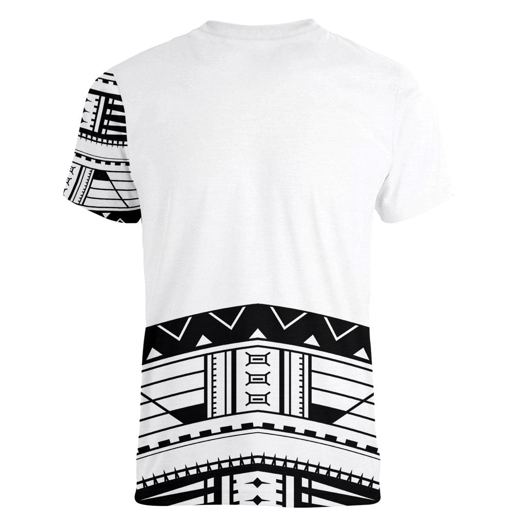 Polynesian Chief Inspired Costume Women V-Neck T-Shirt Tribal Pattern With Tooth Necklace White
