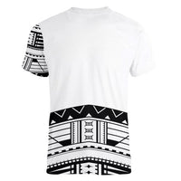 Polynesian Chief Inspired Costume Women V-Neck T-Shirt Tribal Pattern With Tooth Necklace White