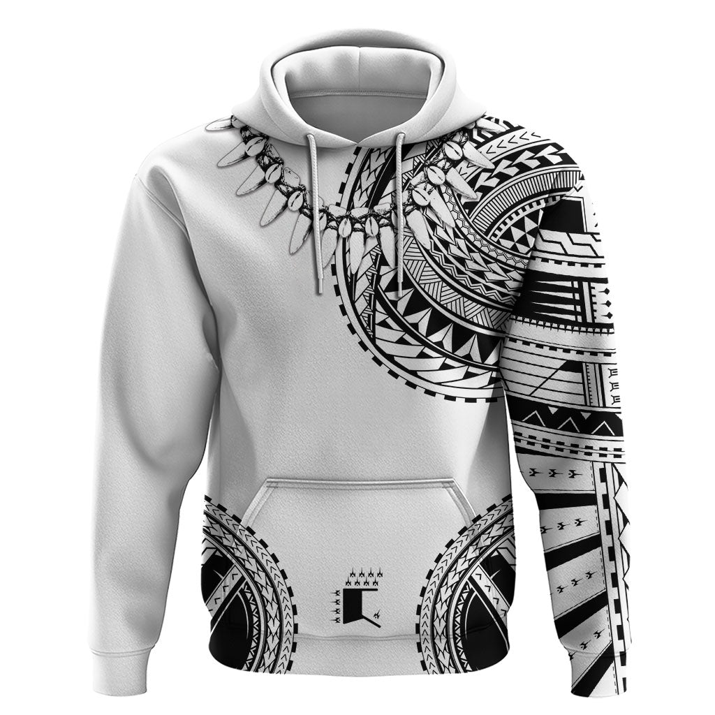 Polynesian Chief Inspired Costume Zip Hoodie Tribal Pattern With Tooth Necklace White