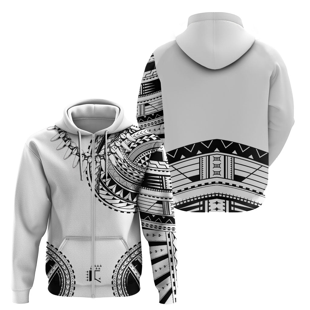 Polynesian Chief Inspired Costume Zip Hoodie Tribal Pattern With Tooth Necklace White
