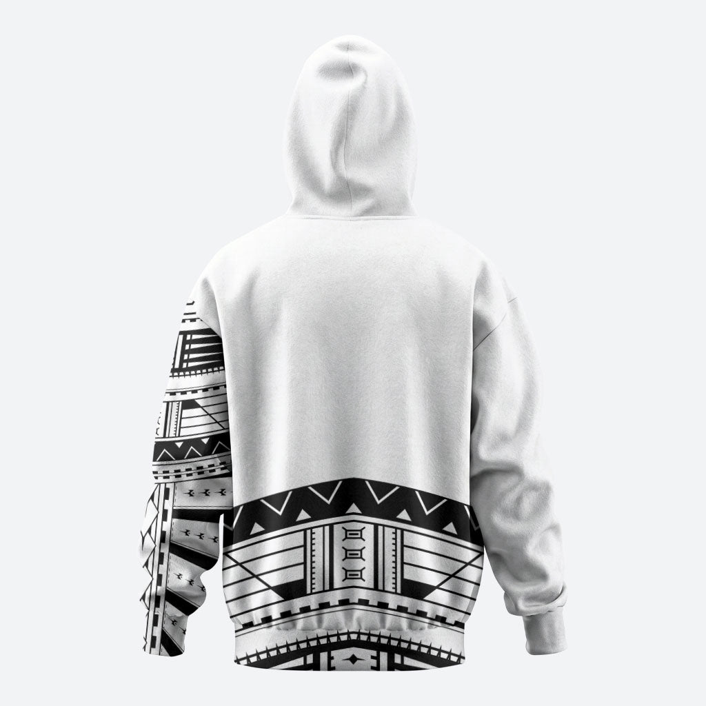Polynesian Chief Inspired Costume Zip Hoodie Tribal Pattern With Tooth Necklace White