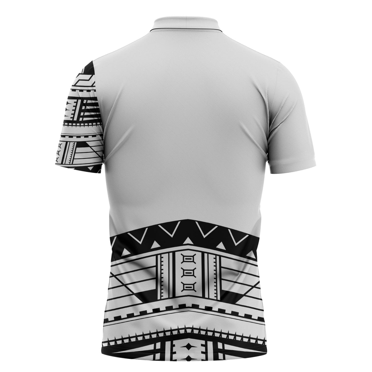 Polynesian Chief Inspired Costume Zipper Polo Shirt Tribal Pattern With Tooth Necklace White