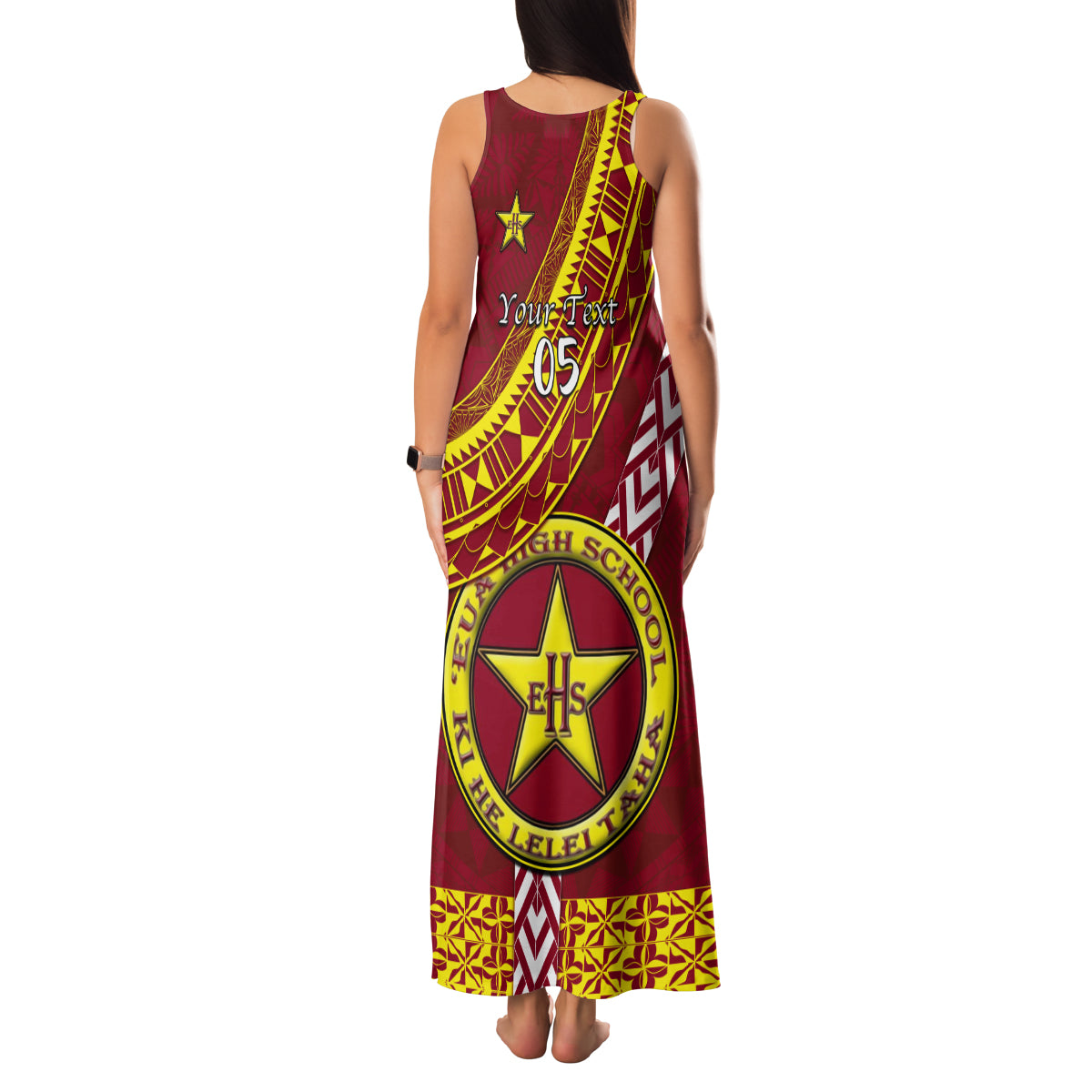 Custom Eua High School Family Matching Tank Maxi Dress and Hawaiian Shirt Tongan Kupesi Pattern LT05 - Polynesian Pride