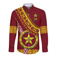 Custom Eua High School Long Sleeve Button Shirt Tongan Kupesi Pattern LT05 Unisex Red - Polynesian Pride