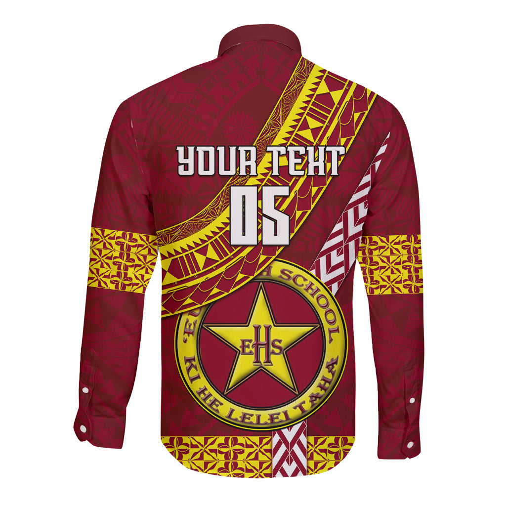 Custom Eua High School Long Sleeve Button Shirt Tongan Kupesi Pattern LT05 - Polynesian Pride