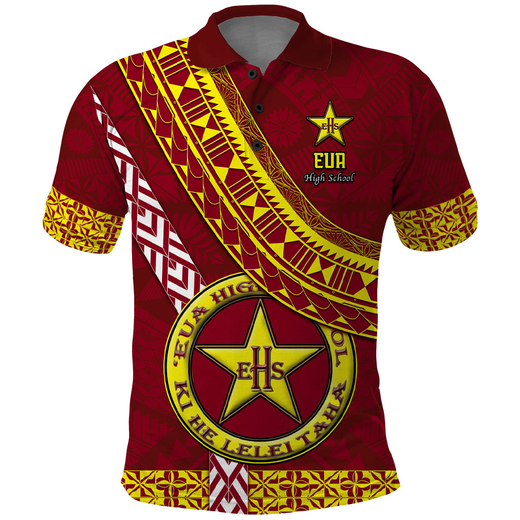 Custom Eua High School Polo Shirt Tongan Kupesi Pattern LT05 Red - Polynesian Pride