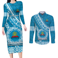 custom-lavengamalie-college-couples-matching-long-sleeve-bodycon-dress-and-long-sleeve-button-shirts-tongan-kupesi-pattern