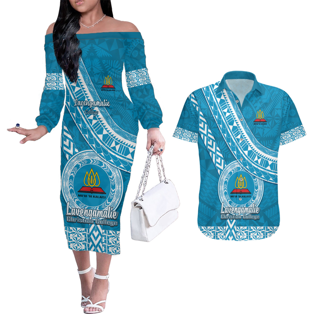 custom-lavengamalie-college-couples-matching-off-the-shoulder-long-sleeve-dress-and-hawaiian-shirt-tongan-kupesi-pattern