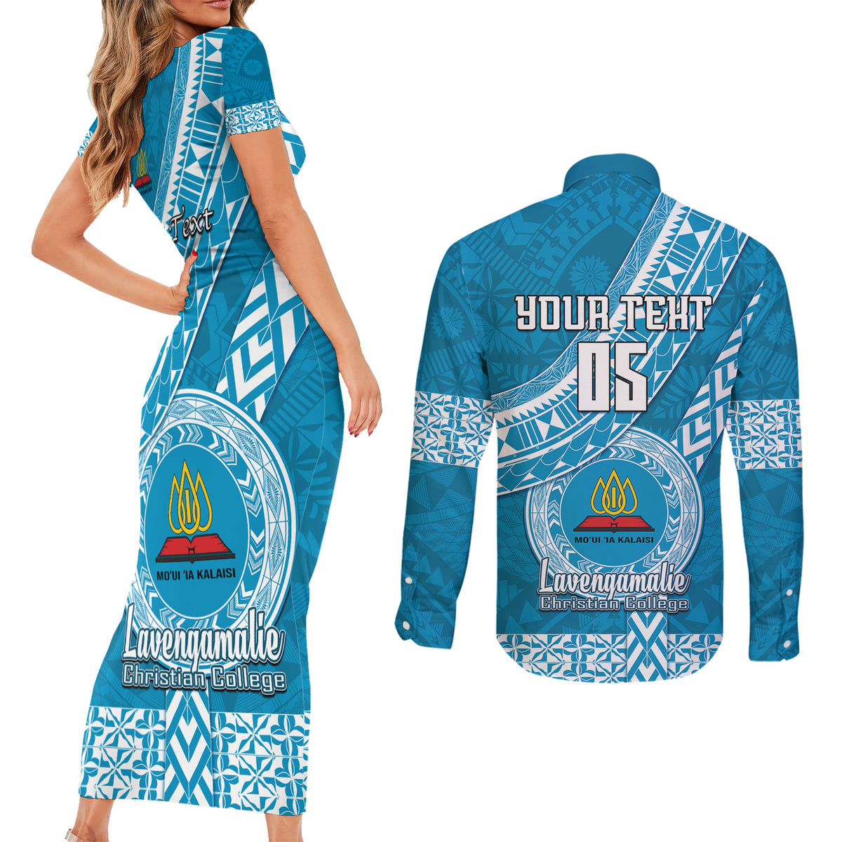custom-lavengamalie-college-couples-matching-short-sleeve-bodycon-dress-and-long-sleeve-button-shirts-tongan-kupesi-pattern