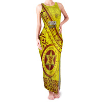 Custom Tonga High School Family Matching Tank Maxi Dress and Hawaiian Shirt Tongan Kupesi Pattern LT05 Mom's Dress Yellow - Polynesian Pride
