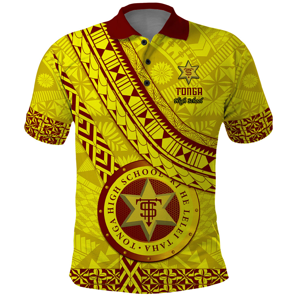 Custom Tonga High School Polo Shirt Tongan Kupesi Pattern LT05 Yellow - Polynesian Pride