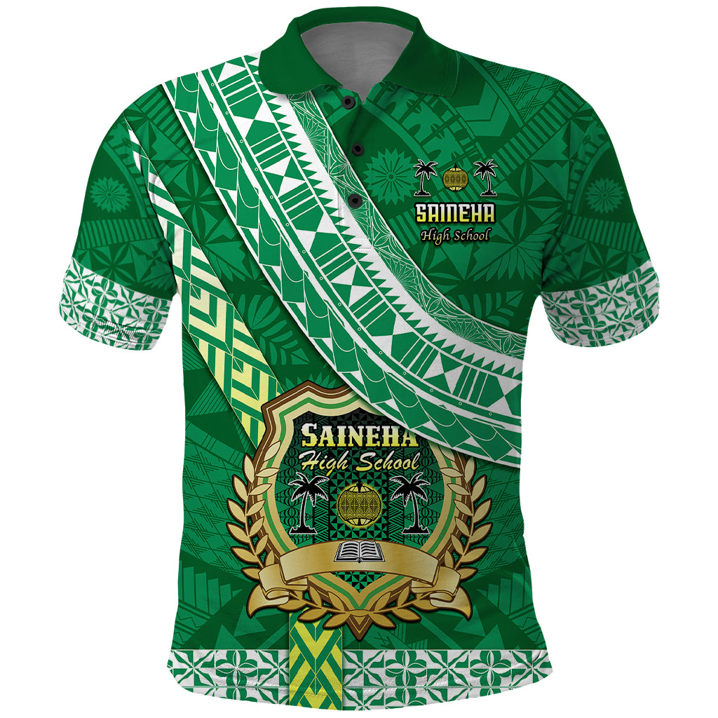 Custom Saineha High School Polo Shirt Tongan Kupesi Pattern LT05 Green - Polynesian Pride