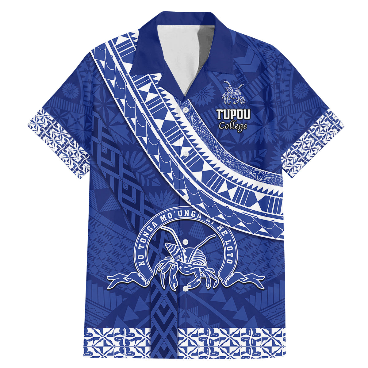 Custom Tupou College Family Matching Mermaid Dress and Hawaiian Shirt Tongan Kupesi Pattern LT05 Dad's Shirt - Short Sleeve Blue - Polynesian Pride