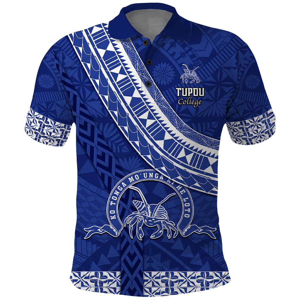 Custom Tupou College Polo Shirt Tongan Kupesi Pattern LT05 Blue - Polynesian Pride