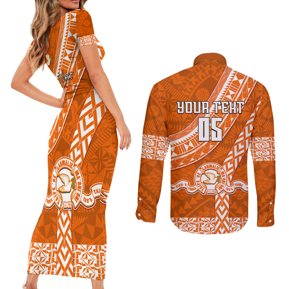 custom-tailulu-college-couples-matching-short-sleeve-bodycon-dress-and-long-sleeve-button-shirts-tongan-kupesi-pattern