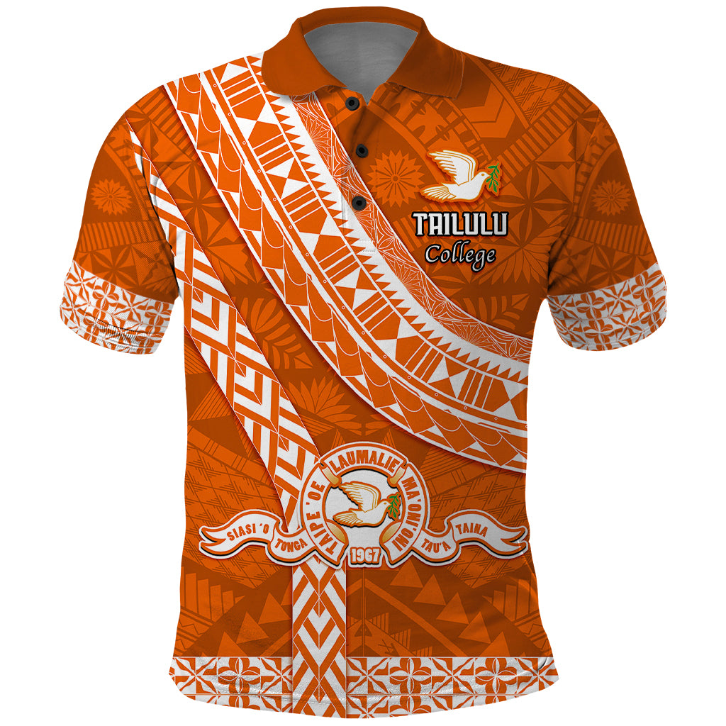 Custom Tailulu College Polo Shirt Tongan Kupesi Pattern LT05 Orange - Polynesian Pride