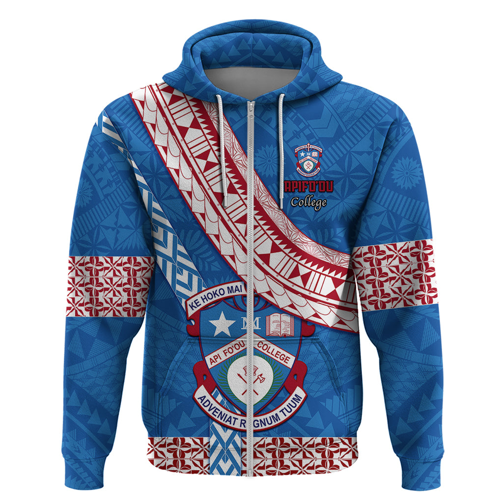 Custom Apifoou College Hoodie Tongan Kupesi Pattern LT05 Zip Hoodie Blue - Polynesian Pride