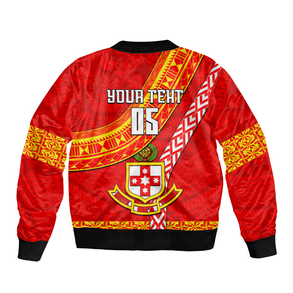 Custom Kolisi Tonga Sleeve Zip Bomber Jacket Tongan Kupesi Pattern LT05