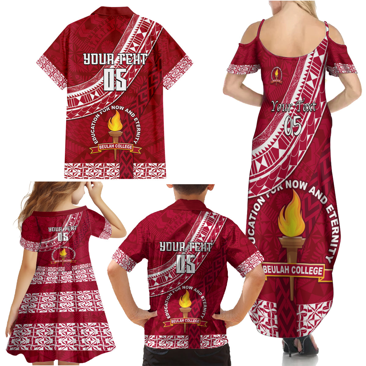 Custom Beulah College Family Matching Summer Maxi Dress and Hawaiian Shirt Tongan Kupesi Pattern LT05 - Polynesian Pride