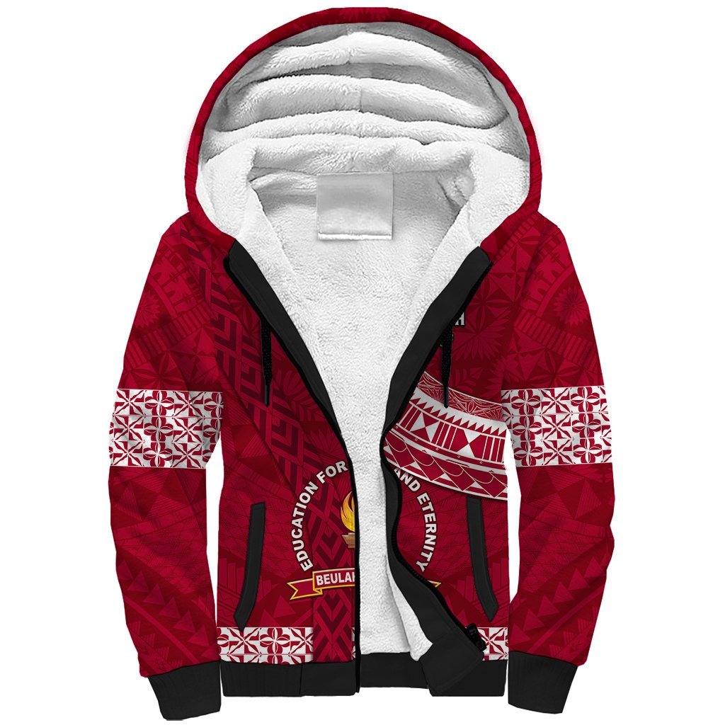 Custom Beulah College Sherpa Hoodie Tongan Kupesi Pattern LT05 Unisex Red - Polynesian Pride