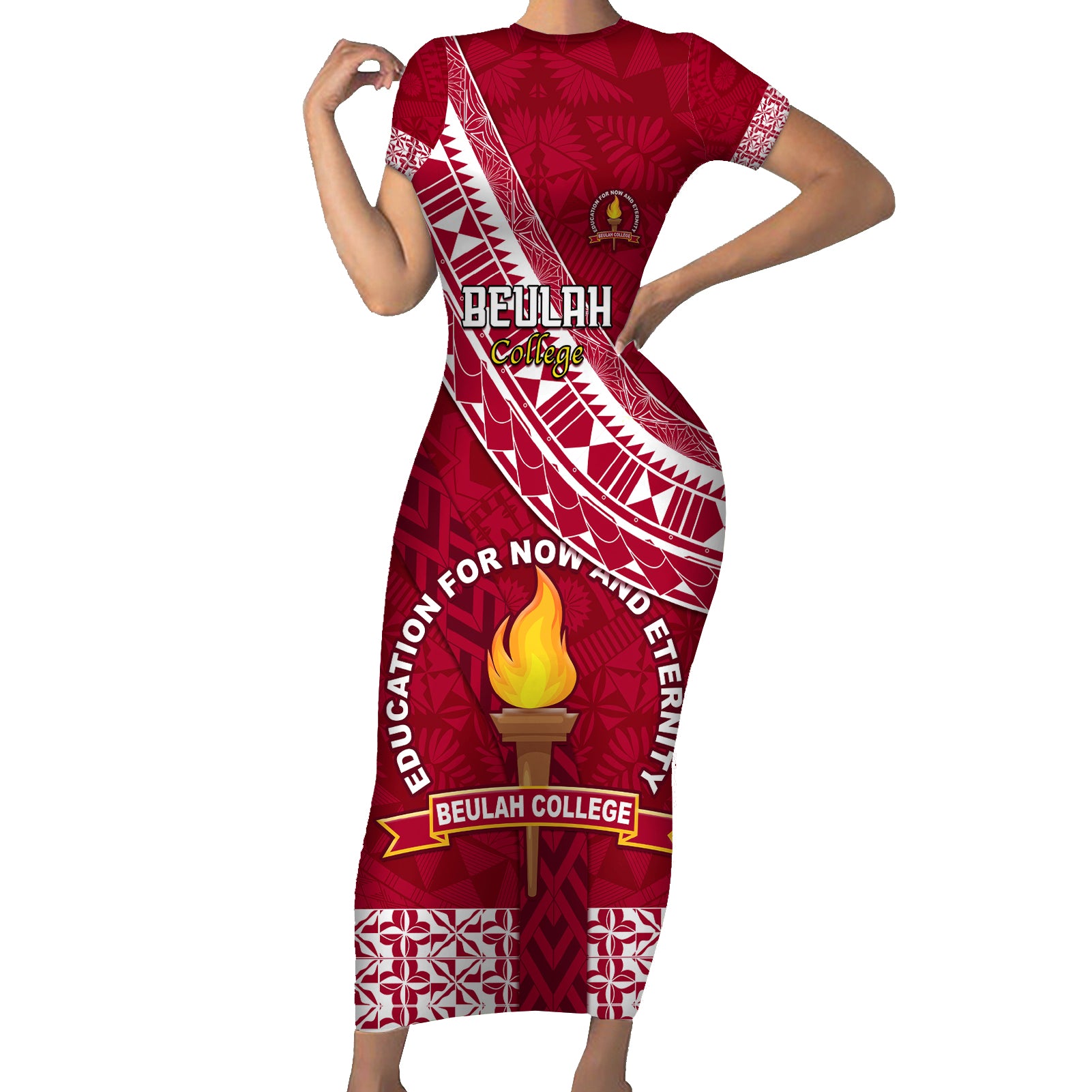 custom-beulah-college-short-sleeve-bodycon-dress-tongan-kupesi-pattern