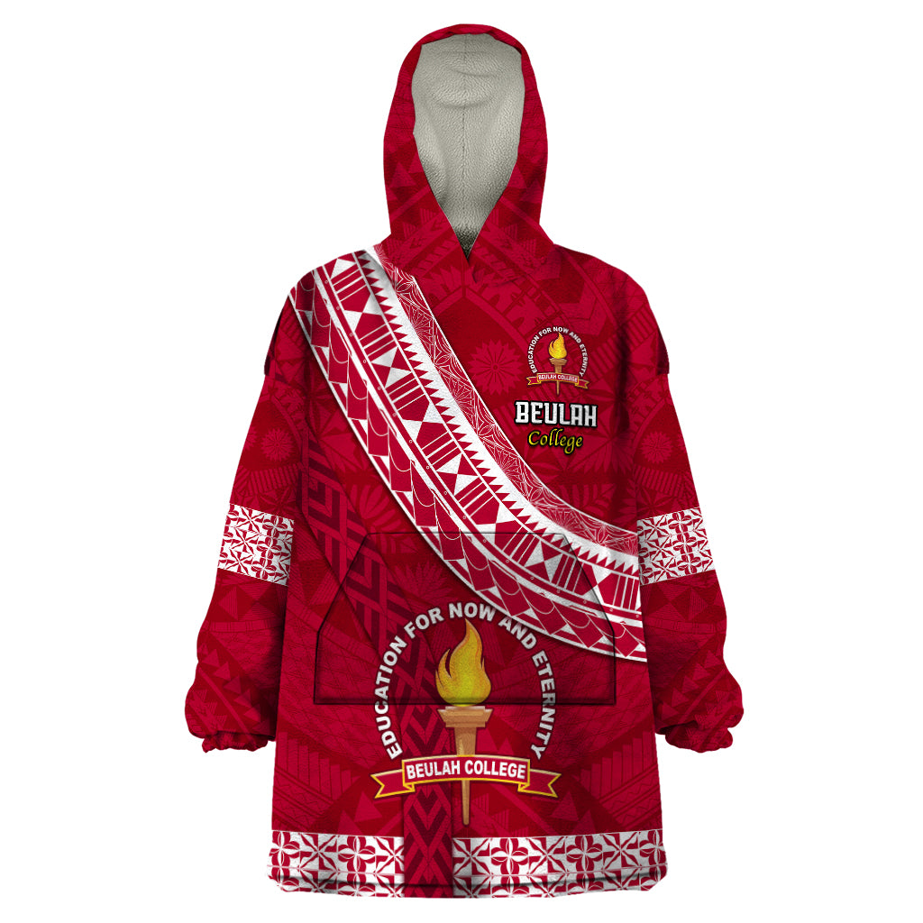 Custom Beulah College Wearable Blanket Hoodie Tongan Kupesi Pattern LT05 One Size Red - Polynesian Pride