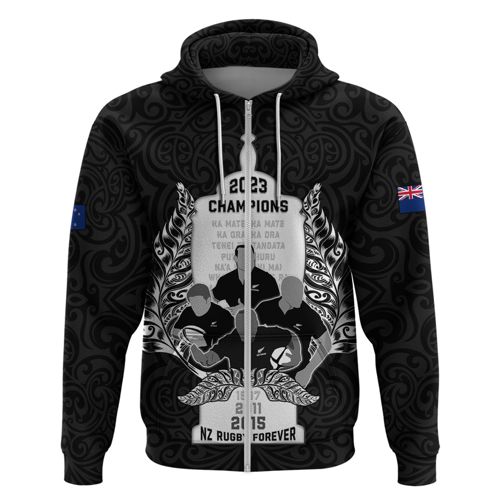 Custom New Zealand Rugby Hoodie The Haka With Champions Cup LT05 Zip Hoodie Black - Polynesian Pride