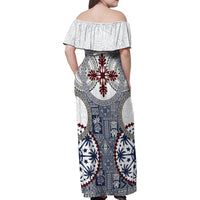 Hawaii Family Matching Off Shoulder Maxi Dress and Hawaiian Shirt Barkcloth Pattern Vintage Style LT05 - Polynesian Pride