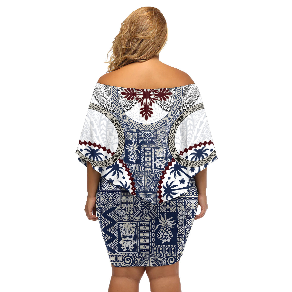 Hawaii Family Matching Off Shoulder Short Dress and Hawaiian Shirt Barkcloth Pattern Vintage Style LT05 - Polynesian Pride