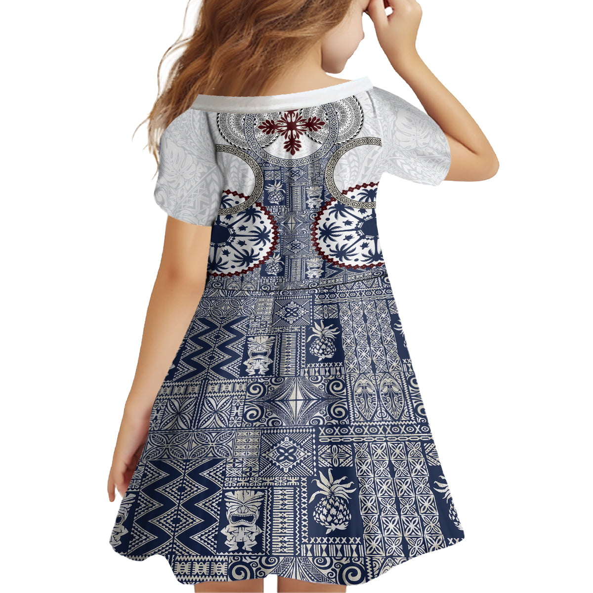 Hawaii Family Matching Tank Maxi Dress and Hawaiian Shirt Barkcloth Pattern Vintage Style LT05 - Polynesian Pride