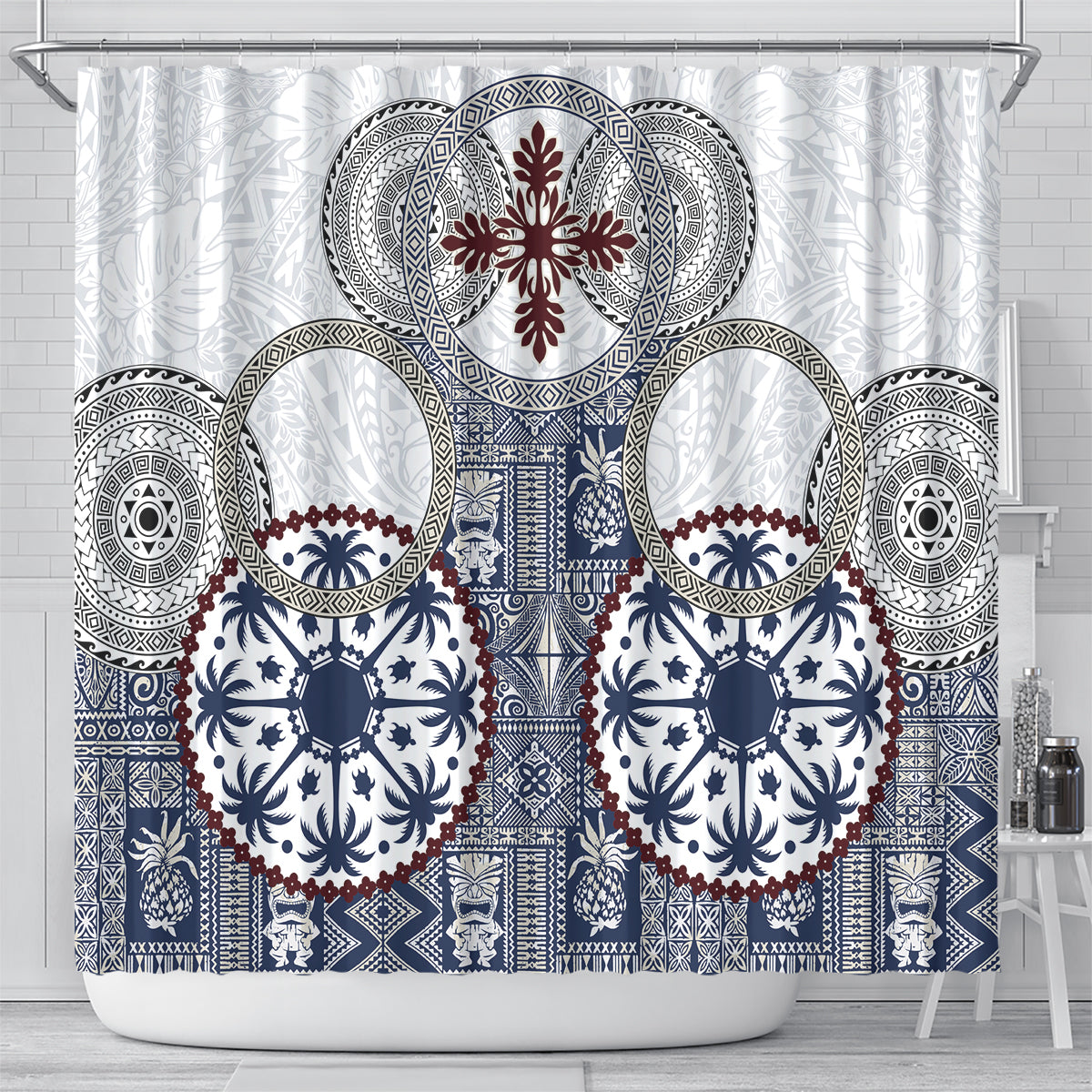 Hawaii Shower Curtain Barkcloth Pattern Vintage Style LT05 - Polynesian Pride