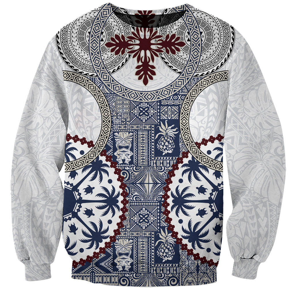 Hawaii Sweatshirt Barkcloth Pattern Vintage Style LT05 Unisex Blue - Polynesian Pride