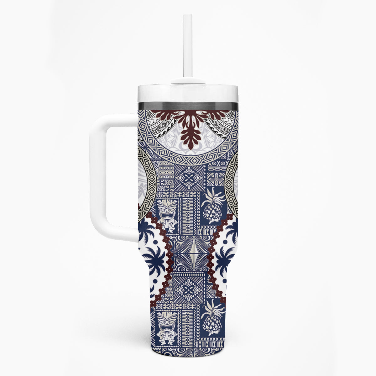 Hawaii Tumbler With Handle Barkcloth Pattern Vintage Style