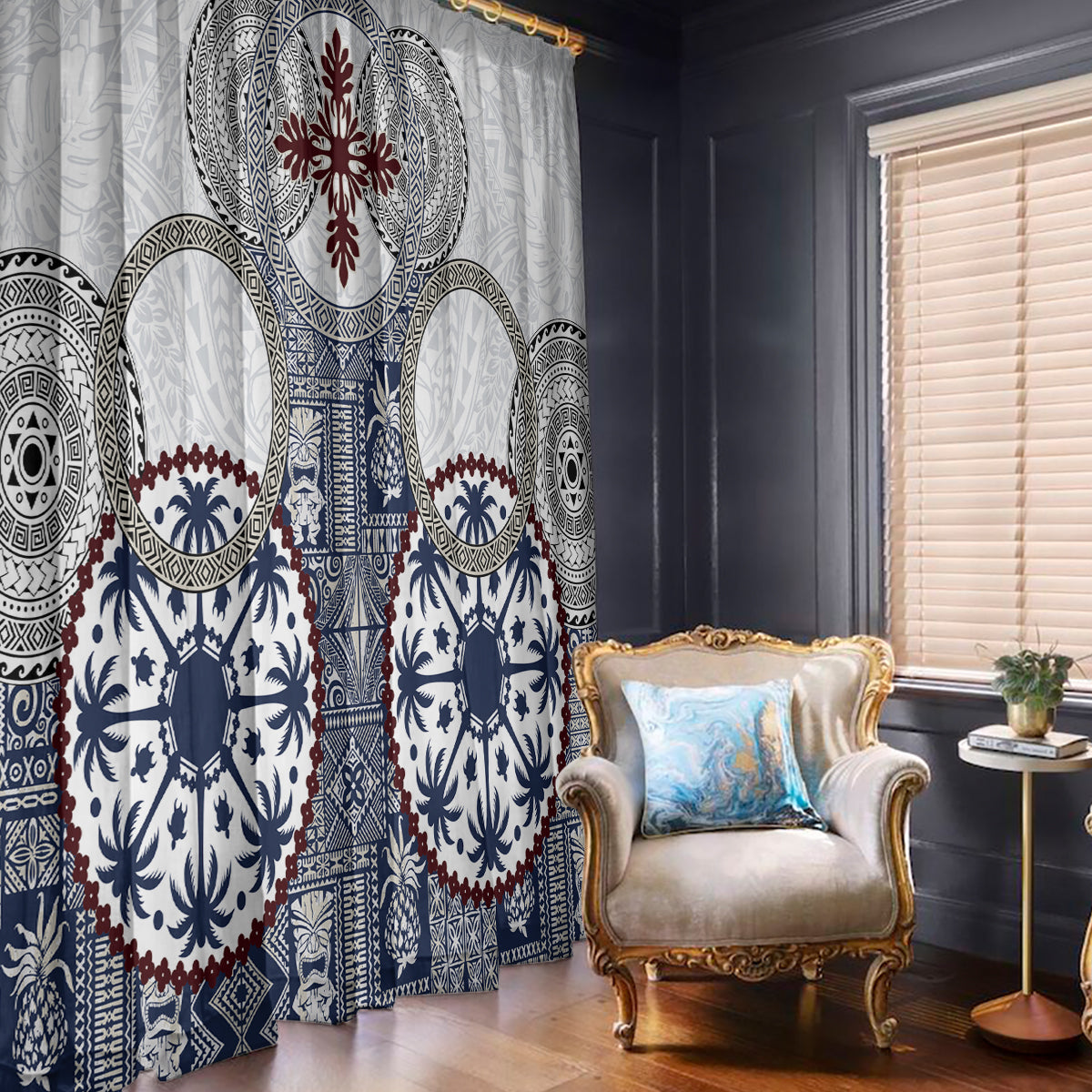 Hawaii Window Curtain Barkcloth Pattern Vintage Style LT05 - Polynesian Pride