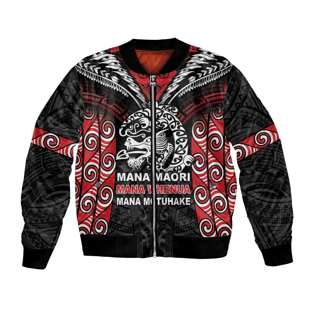 Aotearoa Mana Maori Bomber Jacket Toitu Te Tiriti LT05 Unisex Black - Polynesian Pride