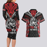 Aotearoa Mana Maori Couples Matching Long Sleeve Bodycon Dress and Hawaiian Shirt Toitu Te Tiriti