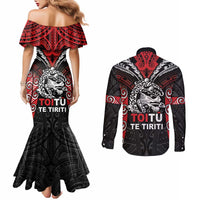 Aotearoa Mana Maori Couples Matching Mermaid Dress and Long Sleeve Button Shirt Toitu Te Tiriti