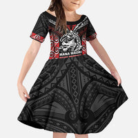 Aotearoa Mana Maori Family Matching Tank Maxi Dress and Hawaiian Shirt Toitu Te Tiriti LT05 Daughter's Dress Black - Polynesian Pride