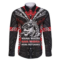 Aotearoa Mana Maori Family Matching Tank Maxi Dress and Hawaiian Shirt Toitu Te Tiriti LT05 Dad's Shirt - Long Sleeve Black - Polynesian Pride