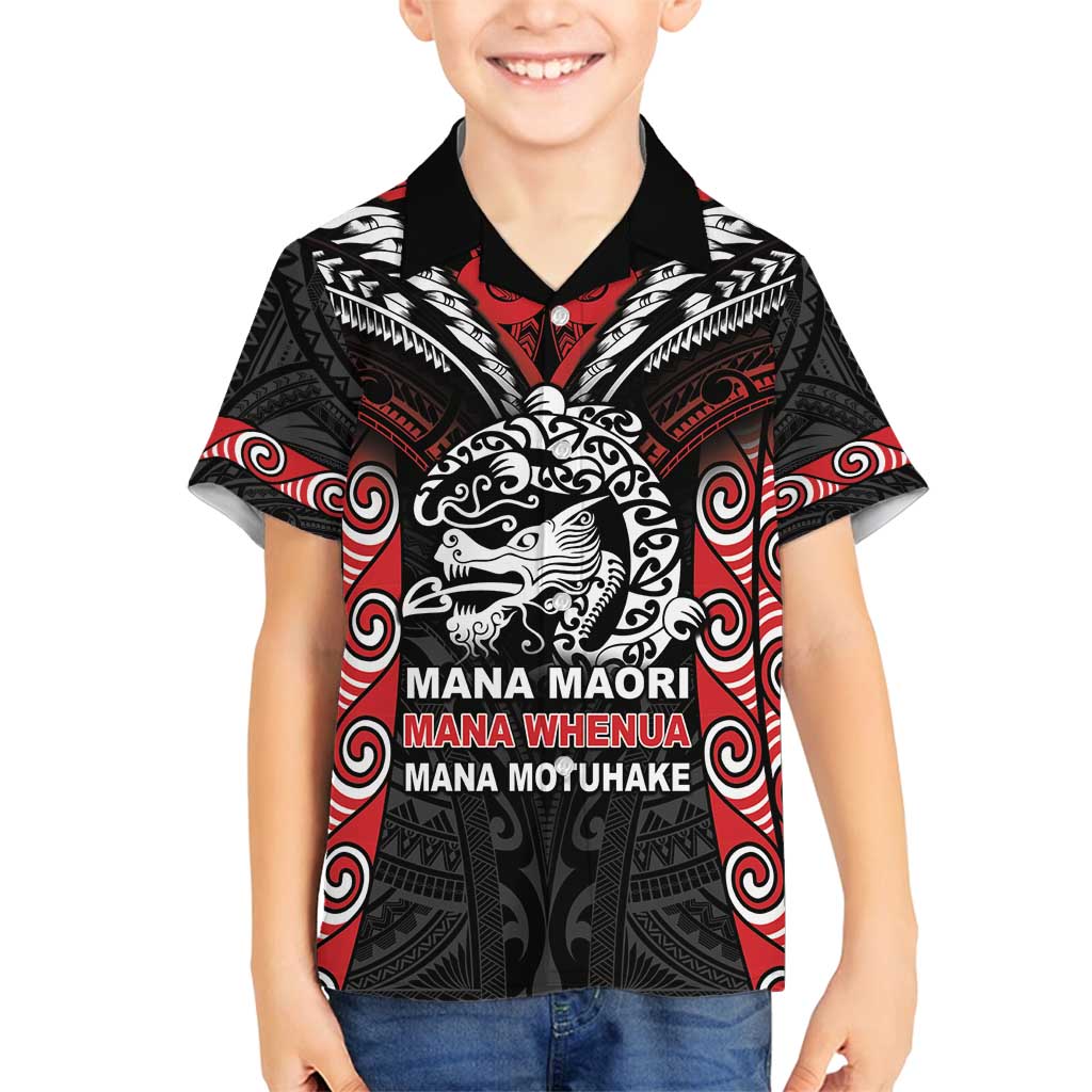 Aotearoa Mana Maori Family Matching Tank Maxi Dress and Hawaiian Shirt Toitu Te Tiriti LT05 Son's Shirt Black - Polynesian Pride