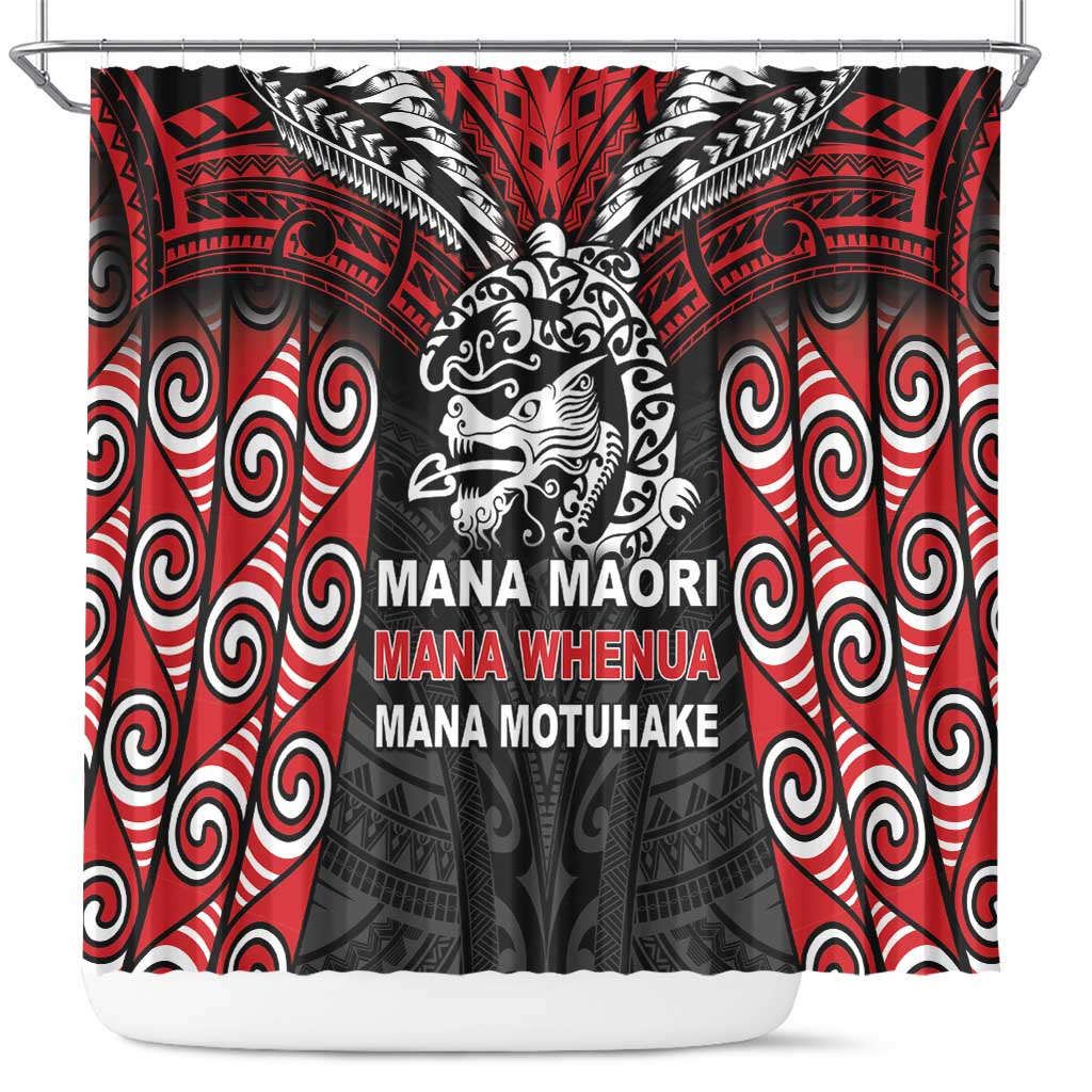 Aotearoa Mana Maori Shower Curtain Toitu Te Tiriti LT05 Black - Polynesian Pride