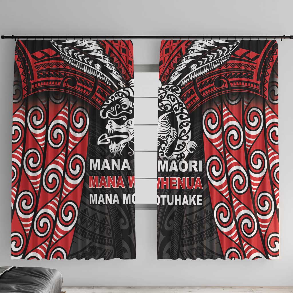Aotearoa Mana Maori Window Curtain Toitu Te Tiriti LT05 With Hooks Black - Polynesian Pride