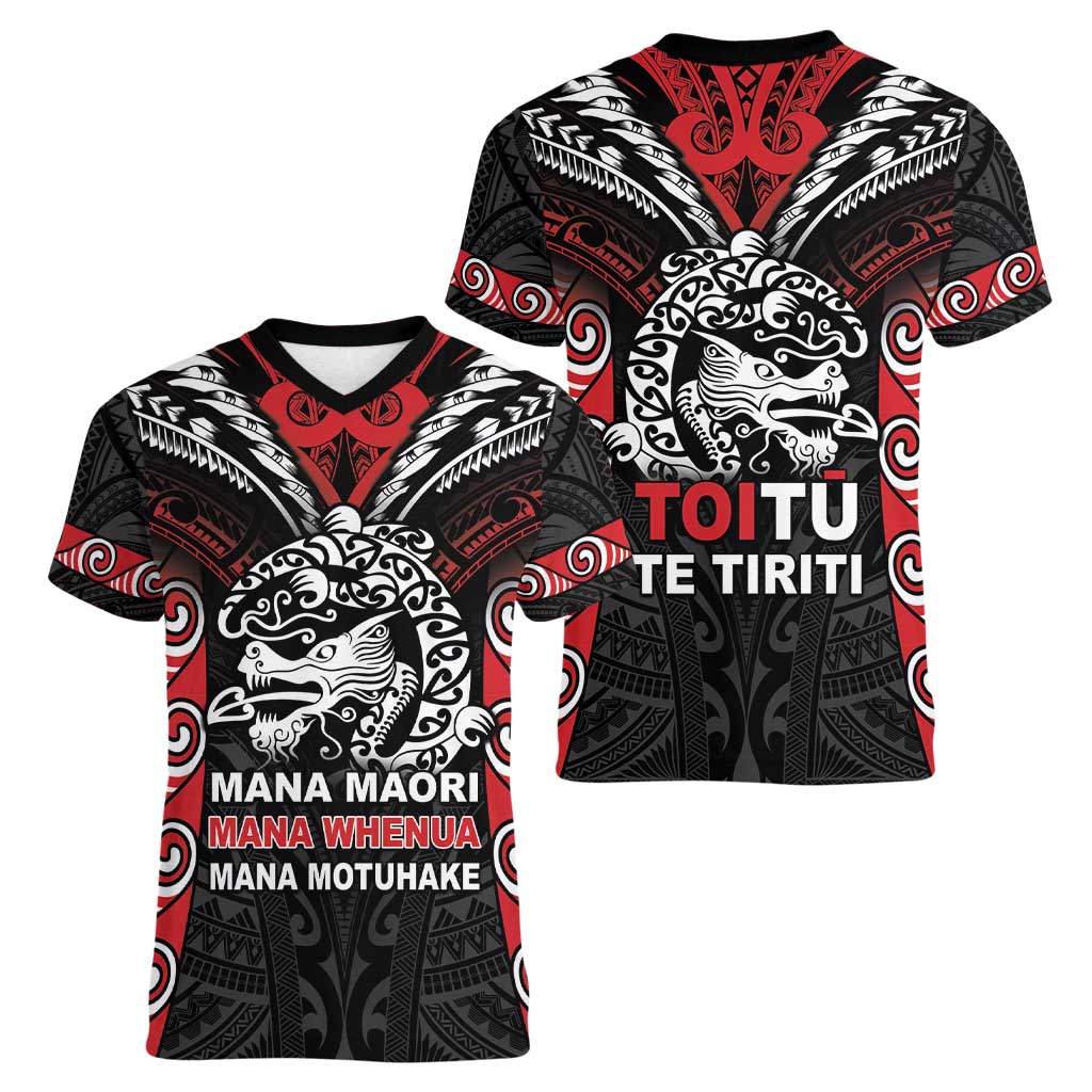 Aotearoa Mana Maori Women V-Neck T-Shirt Toitu Te Tiriti