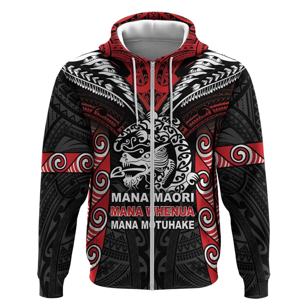 Aotearoa Mana Maori Zip Hoodie Toitu Te Tiriti LT05 Zip Hoodie Black - Polynesian Pride
