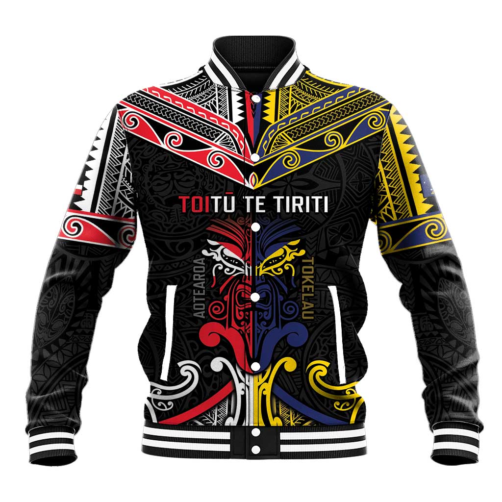 Tokelau And Aotearoa Baseball Jacket Together For Te Tiriti O Waitangi LT05 Unisex Black - Polynesian Pride